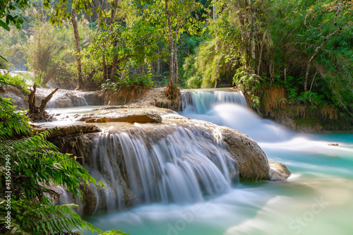 Beautiful Kuang Xi or Tat Kuang Si Waterfalls, These waterfalls are a favourite side trip for tourists in Luang Prabang, Laos.