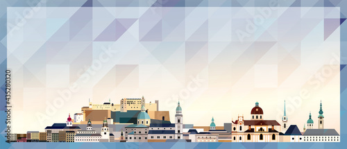Salzburg skyline vector colorful poster on beautiful triangular texture background