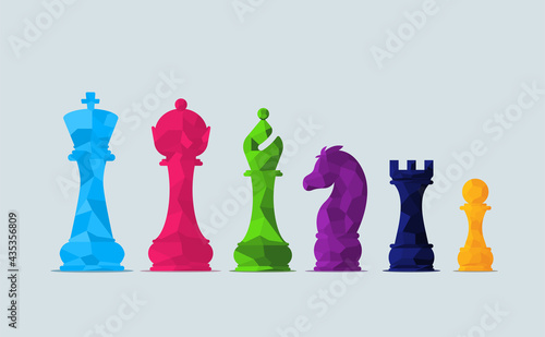 Vector illustration of chess pieces set icon. Chess pieces set icon in low poly style