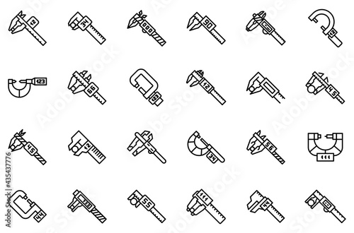 Digital micrometer icons set. Outline set of digital micrometer vector icons for web design isolated on white background