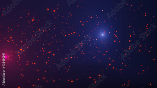 dark abstract background with particles and blue-red glow. 3d render illustration