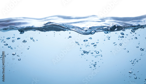 blue water surface with bubbles on white background