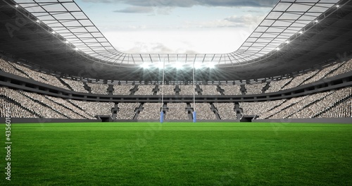 Composition of empty sports stadium with rugby field