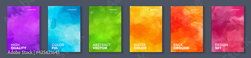 Bundle set of bright vector colorful watercolor background for poster or brochure cover design