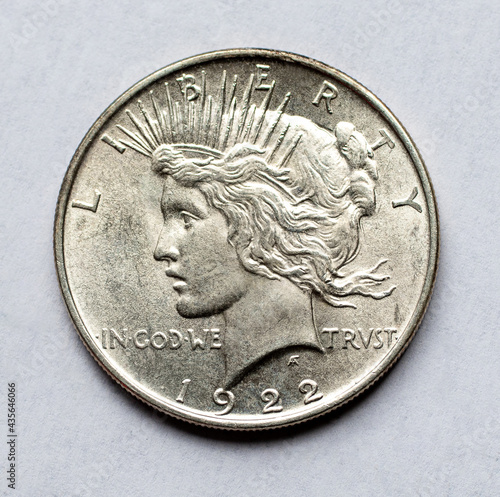 1922 US Peace dollar. Silver coin.