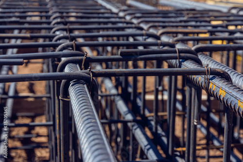 Construction rebar steel work reinforcement at the construction site. Steel bar construction for concreting