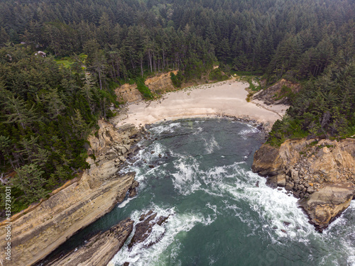 Aerial view at a bay of Shore Acres State park, Oregon Coast.