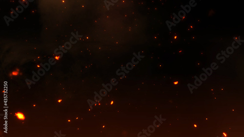 暗闇の中で静かに舞う火花と火の粉のイメージ 戦場 シリアス Fire embers particles over black background. Fire sparks background. Abstract dark glitter fire particles lights エフェクト effect