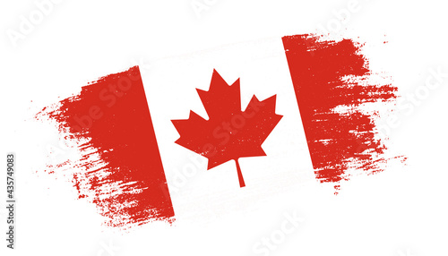 Flag of Canada country on brush paint stroke trail view. Elegant texture of national country flag