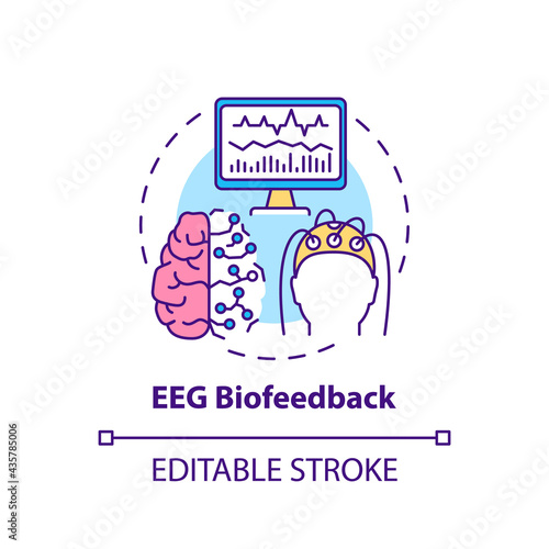 Eeg biofeedback concept icon. Addiction treatment methods. Neurotherapy of brain. Human body abstract idea thin line illustration. Vector isolated outline color drawing. Editable stroke