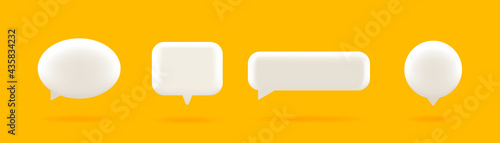 Set of four 3D speech bubble icons, isolated on orange background. 3D Chat icon set.