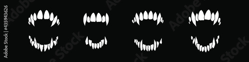 Vampire teeth vector isolated on black background. Halloween set.