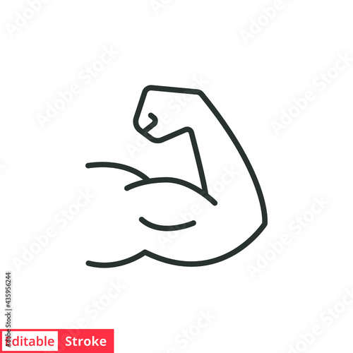 Strong hand line icon. Simple outline style. Muscle, arm, bicep, power, protein, man, strength, flex, human body concept. Vector illustration isolated on white background. Editable stroke EPS 10.