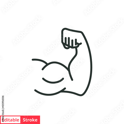 Strong hand line icon. Simple outline style. Muscle, arm, bicep, power, protein, man, strength, flex, human body concept. Vector illustration isolated on white background. Editable stroke EPS 10.