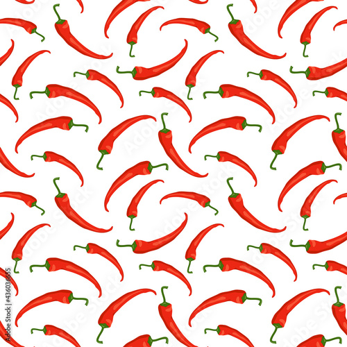 Seamless pattern with chilli peppers. Vibrant print with red hot vegetables. Background for menu or food design