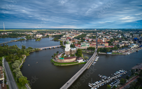 Seen from above on old castle in Vyborg, Russia