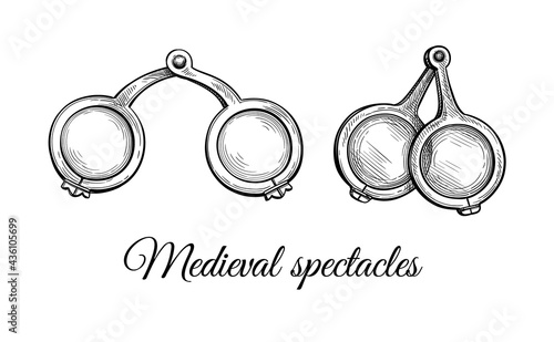 Ink sketches of medieval spectacles.