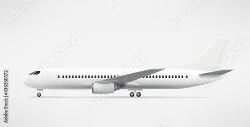 Modern white airplane standing on a ground. Vector mockup for design