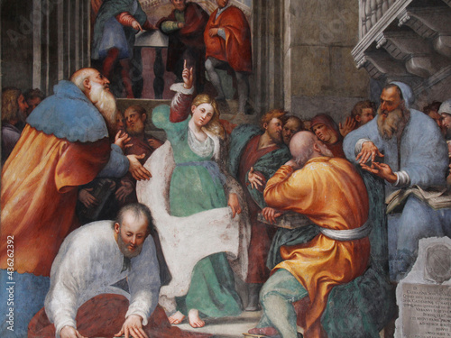 la disputa di Santa Caterina d'Alessandria (particolare); affresco del Pordenone nella basilica di Santa Maria di Campagna a Piacenza