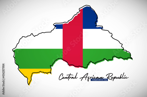 Happy independence day of Central African Republic. Creative national country map with flag vector illustration