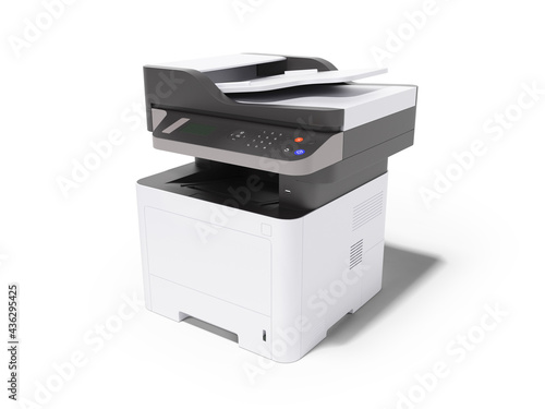 3d render printer multifunctional device on white background with shadow