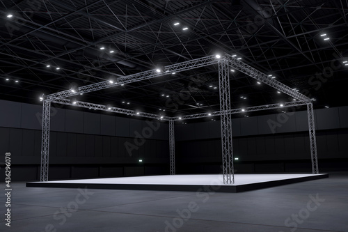 Exhibition standing for mockup and Corporate identity. Retail booth design elements in Exhibition hall .3d render.