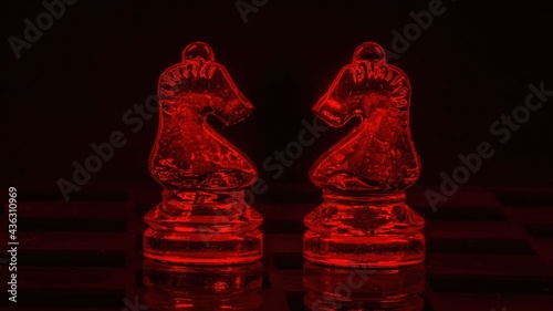 Szklane szachy podświetlone kolorem czerwonym rgb