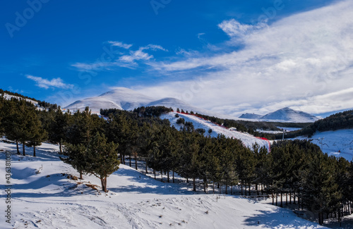 Palandoken, Erzurum, Turkey - Mountain skiing and snowboarding near sway and polat hotels. January 2021