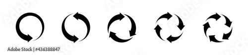 Black refresh recycle refuse reuse rotate circulation vector arrows icons set. Black rotation arrows vector set. Eco refuse icon set. Logo design. Vector graphic