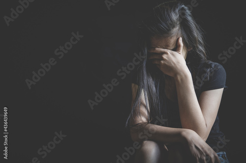 Young depressed woman, domestic violence and rape. stop abusing violence, human trafficking, stop violence against women, Human is not a product. Stop women abuse, Human rights violations.