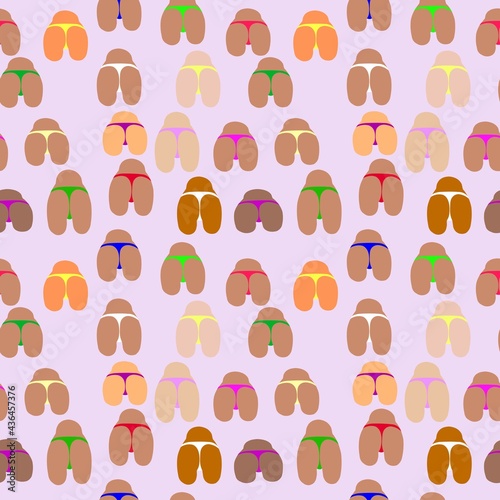 Vector seamless pattern abstract women torso of different skin colors in bright swimwear close-up, only the torso is visible. local bright spots of colour. Vector illustration. EPS 10.