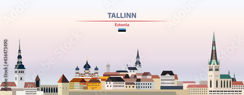 Tallinn cityscape on sunset sky background vector illustration