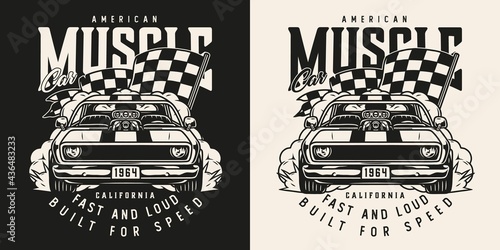 Custom muscle car vintage monochrome label