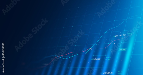 Market chart of business glowing stock graph or investment financial data profit on growth money diagram background with diagram exchange information. 3D rendering.