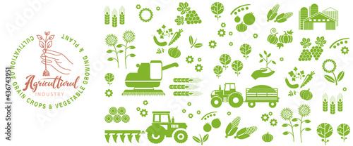 Agricultural background of farm icons. The emblem of the agricultural complex, for advertising the farm.