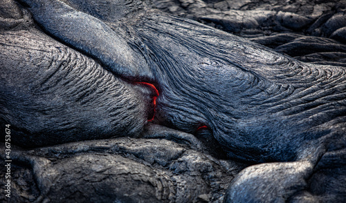 Freezing solidifying lava on volcano ground
