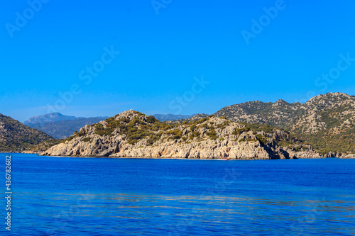 View of the Taurus mountains and the Mediterranean sea near Demre, Antalya province in Turkey