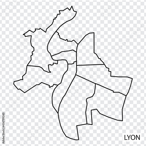 High Quality map of Lyon is a city The France, with borders of the regions. Map Lyon of Auvergne-Rhone-Alpes your web site design, app, UI. EPS10.