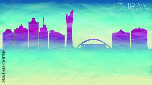 Durban South Africa City Skyline vector Silhouette. Broken Glass Abstract Geometric Dynamic Textured. Banner Background. Colorful Shape Composition.