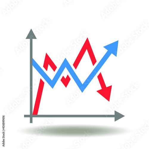 Chart with growing and falling volatile graph vector illustration. Volatility icon. Crisis analysis stock and trade market symbol.