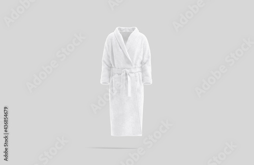 Blank white hotel bathrobe mock up, gray background