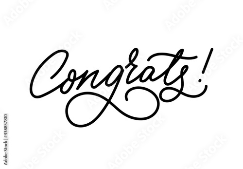 Congrats lettering inscription isolated on white. Congratulations hand drawn script for wedding, graduation, anniversary, celebration. Elegant hand drawn calligraphy. Flat style Vector illustration