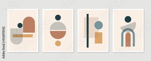 Geometric trendy set of abstract aesthetic minimalist hand drawn contemporary posters. Modern art ideal for wall decoration, interior poster design. Modern vector illustration.