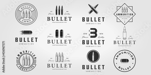 Set Bullet Logo Vintage Vector, Illustration Design of Letter B Bullet Ammunition Logotype Bundle