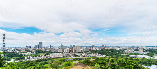 city skyline aerial view of Sendai in Japan