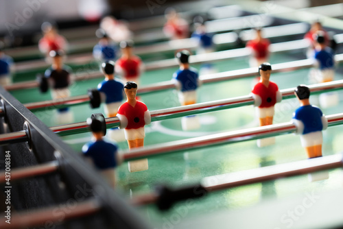 Close up of table football soccer game.