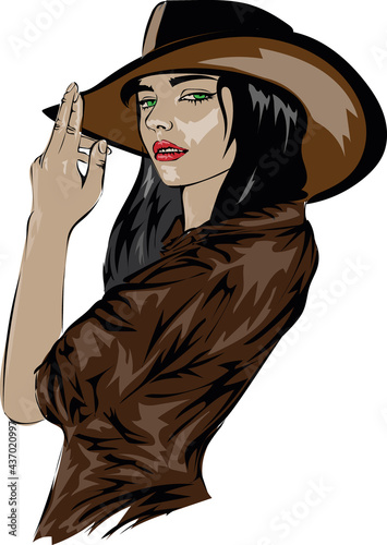 Cowgirl Hand drawn vector illustration.