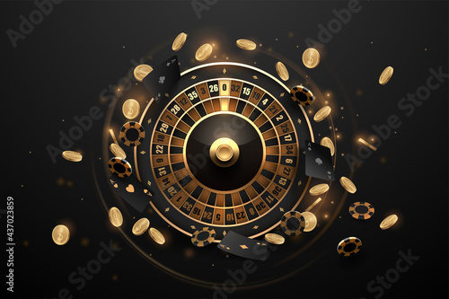 Casino roulette in black and gold style with effects