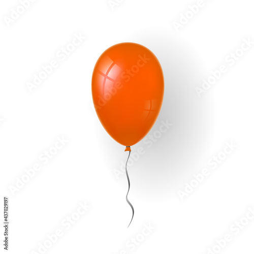 Balloon 3D icon, isolated on white background. Baloon mockup for Halloween party celebration. Realistic orange design. Helium gift ballon with ribbon. Glossy decoration. Vector illustration