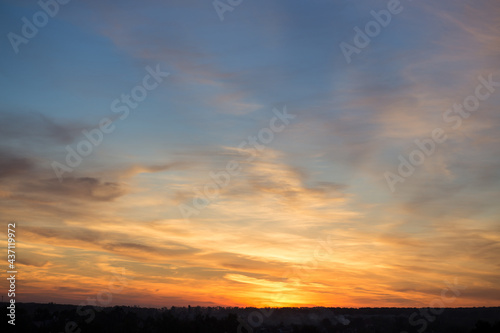 Colorful sunset sky with clouds in the evening